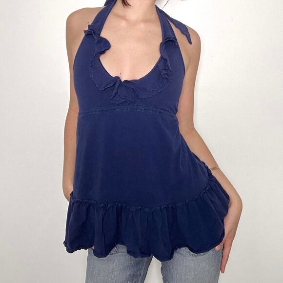 Y2k moda international navy babydoll ruffle halter top - Picture 3 of 7